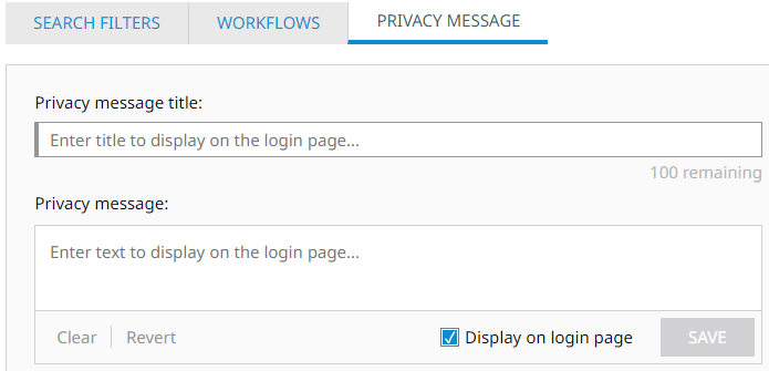 Privacy Message tab showing privacy message title and privacy message.
